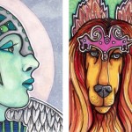 Floria the Fey Queen and The Dogfaerie Queen
Each 2.5" x 3.5" Copics, fine liners, white gel pen